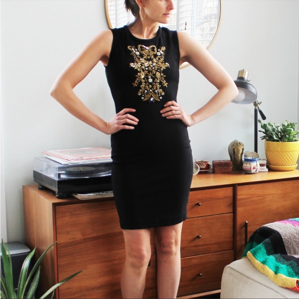 NWOT JUICY COUTURE Black Beaded Sequence Bodycon dress size 0